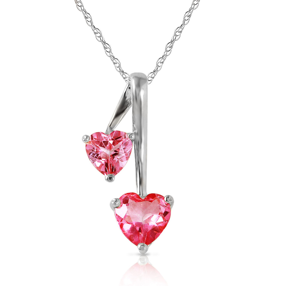 14K.SOLID GOLD HEARTS NECKLACE WITH NATURAL PINK TOPAZ (White Gold)